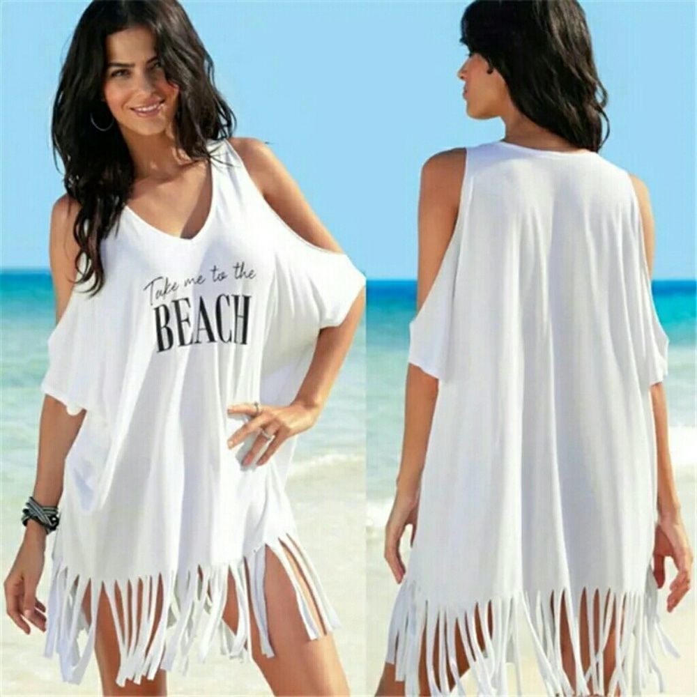 Summer Beach Bikini Cover Up Women White Off Shoul 2026